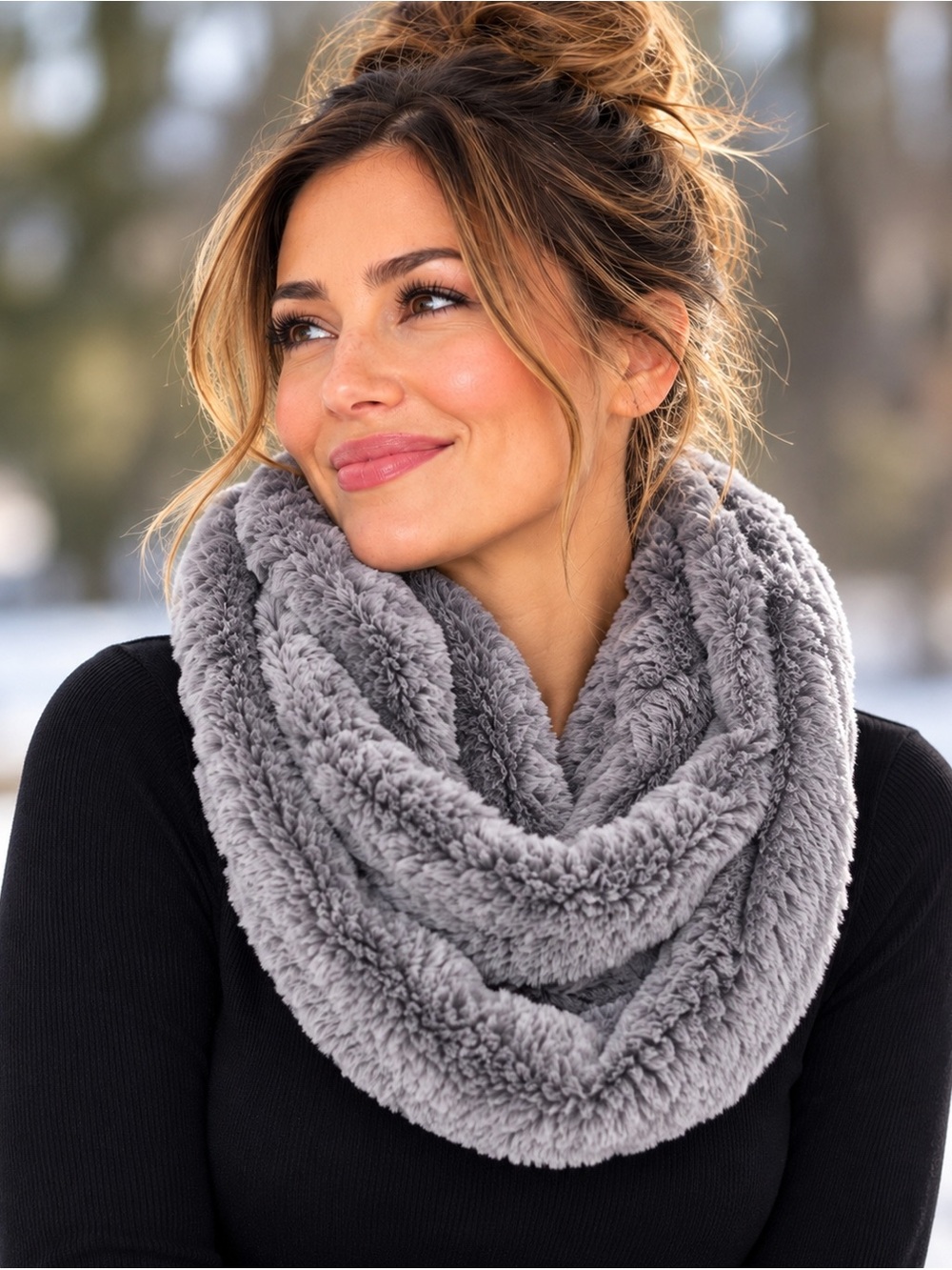 32 Degrees Faux Fur Infinity Scarf Gray NWT